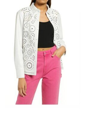BB Dakota White Eyelet Faux Leather Button-Front Jacket XL